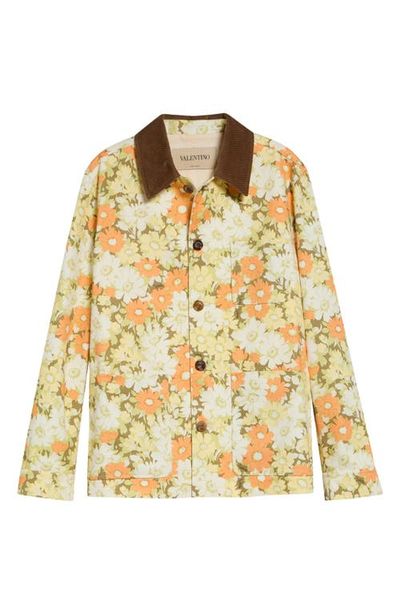 Valentino Valentino Papier Floral Print Cotton Twill Shirt Jacket