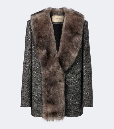 Valentino Valentino Shearling-trimmed wool-blend bouclé blazer