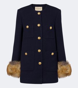 Valentino Valentino Shearling-trimmed wool-blend tweed jacket