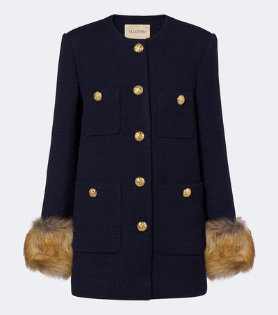 Valentino Valentino Shearling-trimmed wool-blend tweed jacket