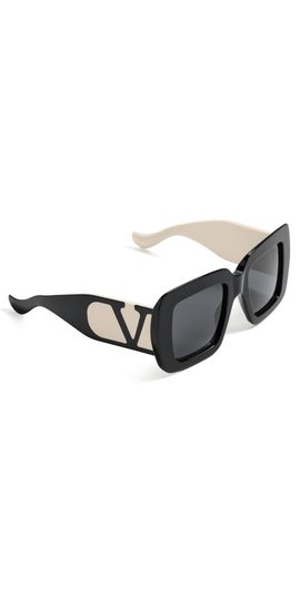 Valentino Valentino Square Sunglasses Black/Ivory/Grey One