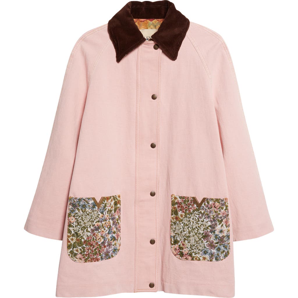 Valentino Valentino Tapestry Pocket Solid Cotton & Linen Denim Coat