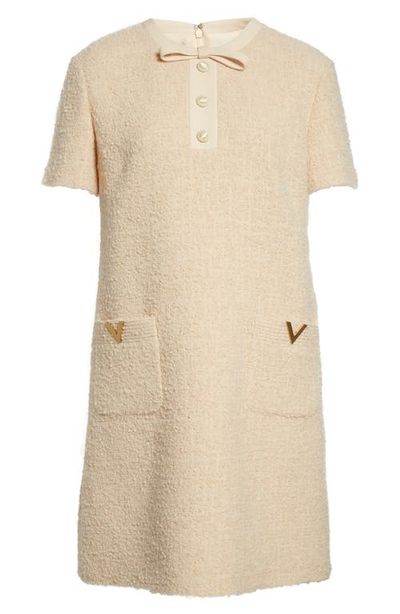 Valentino Valentino V-Detail Bouclé Tweed A-Line Dress