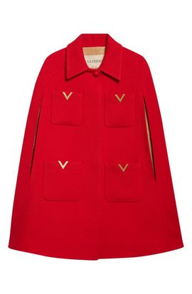 Valentino Valentino V-Detail Wool & Silk Double Drill Cape