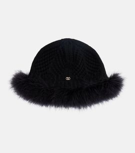Valentino Valentino VLogo feather-trimmed virgin wool beanie