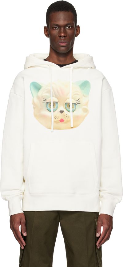 Valentino Valentino White Cotton 'Le Chat De La Maison' Print Hoodie