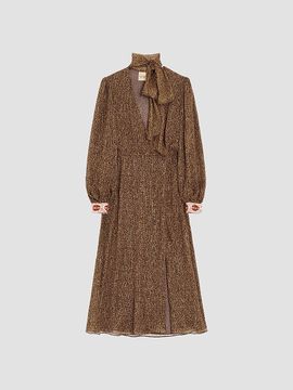 Valentino Valentino Women's Creponne Lamé Dress With Embroidered Fauve Eclat Print