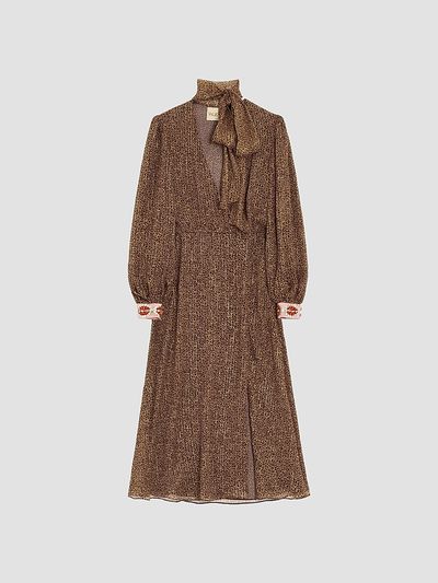 Valentino Valentino Women's Creponne Lamé Dress With Embroidered Fauve Eclat Print