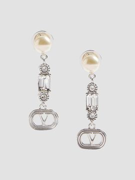 Valentino Valentino Women's Ovalette Metal, Pearl and Swarovski Crystal Earrings