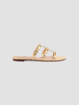 Valentino Valentino Women's Rockstud Flat Metallic Nappa Slide Sandals