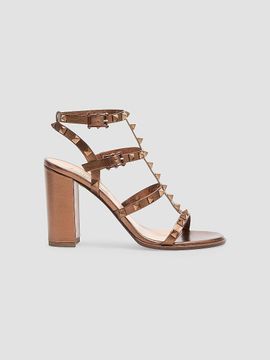 Valentino Valentino Women's Rockstud Metallic 90MM Calfskin Leather Ankle Strap Sandals