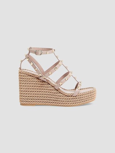 Valentino Valentino Women's Rockstud Wedge Sandals With Calfskin Straps 95MM