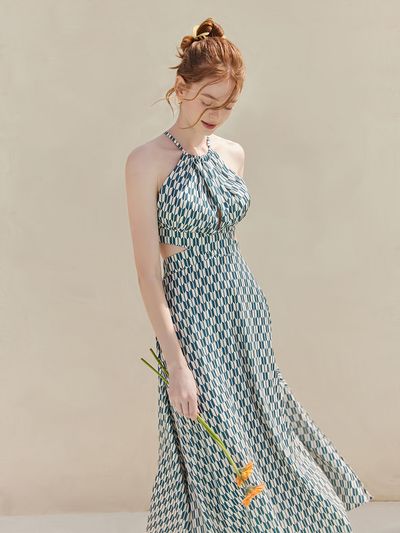 VALLO DE NERA Dahlia Halter Dress - Green