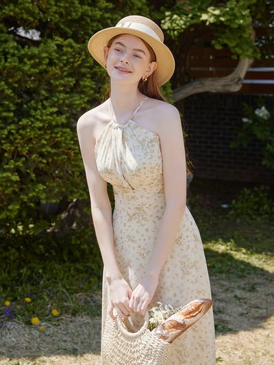 VALLO DE NERA Dahlia Halter Dress - Yellow
