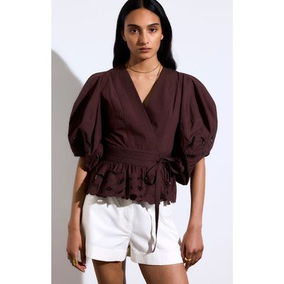 Vanessa Bruno Vanessa Bruno Gunner Embroidered V-Neck Wrap Blouse