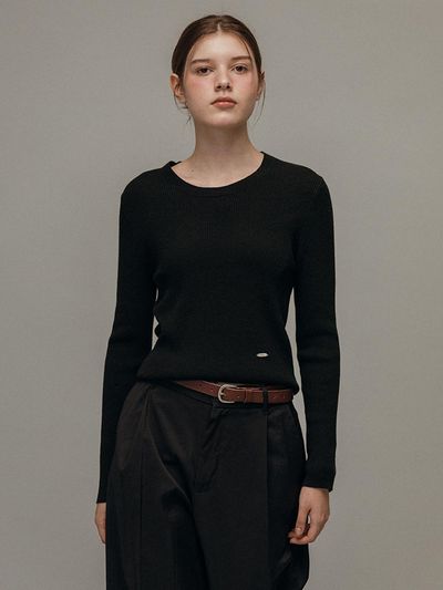 VANILLAKNIT Ordinary slim u-neck knit