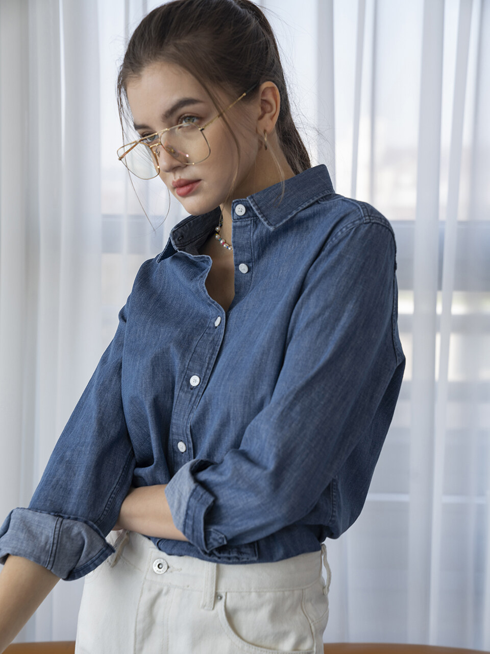 vanone atelier A3404 Classic Denim Shirts (Medium Blue)