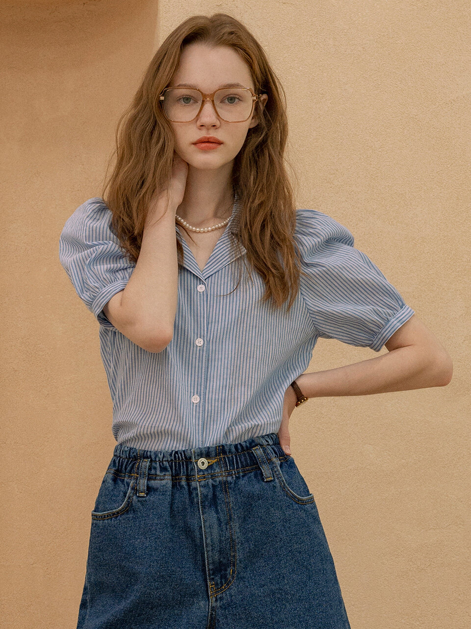 vanone atelier A3416 Princess Hole Shirt (Blue Stripe)