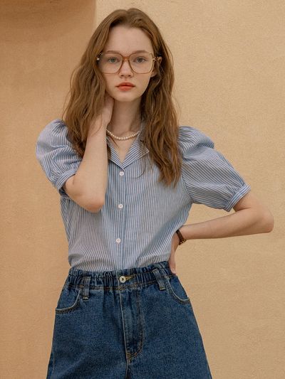 vanone atelier A3416 Princess Hole Shirt (Blue Stripe)