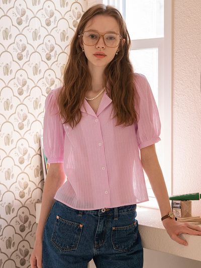 vanone atelier A3416 Princess Hole Shirt (Pink Stripe)