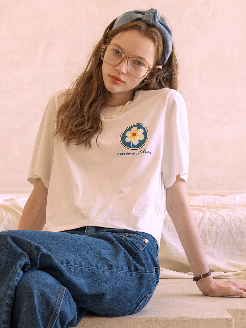 vanone atelier A3425 Crop Flower T-shirt