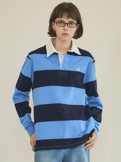 vanone atelier A3496 Stripe Collar T-shirt_Navy