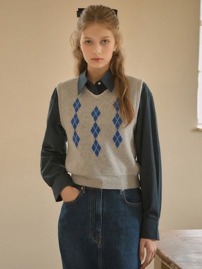 vanone atelier Eze Argyle Vest (Gray)