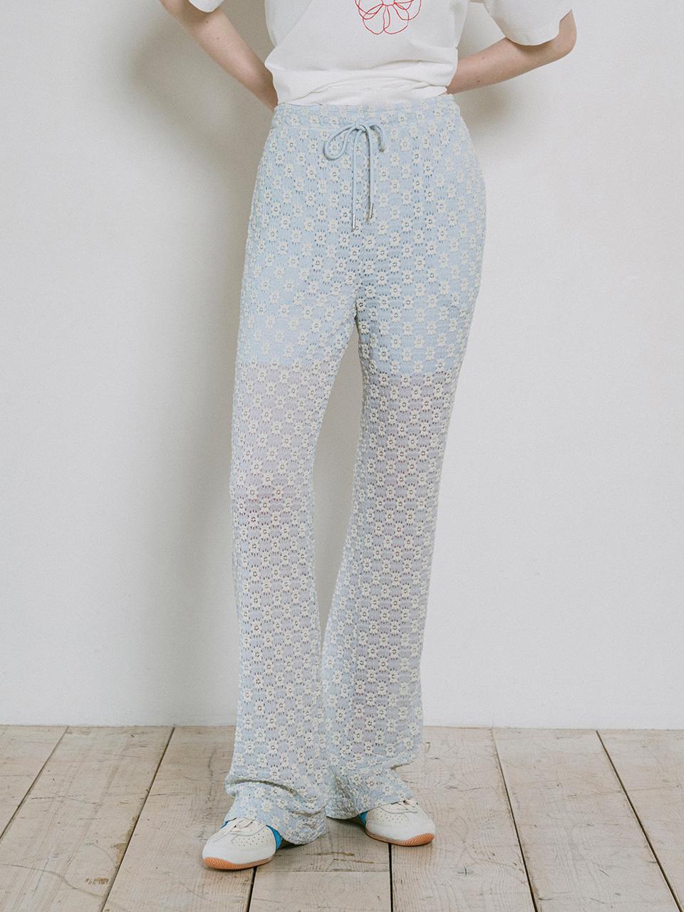 vanone atelier Floral Bootcut Wide Pants [Sky blue] (P3244)