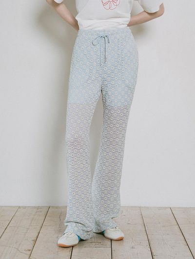 vanone atelier Floral Bootcut Wide Pants [Sky blue] (P3244)