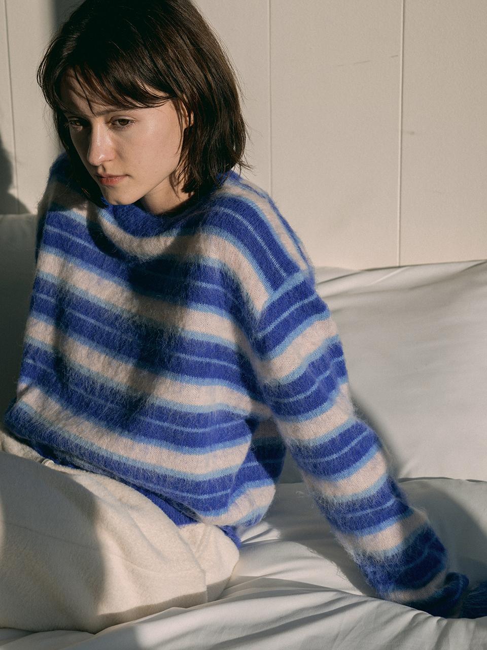 vanone atelier KN4255 Hair Ornament Stripe Knitwear_Blue