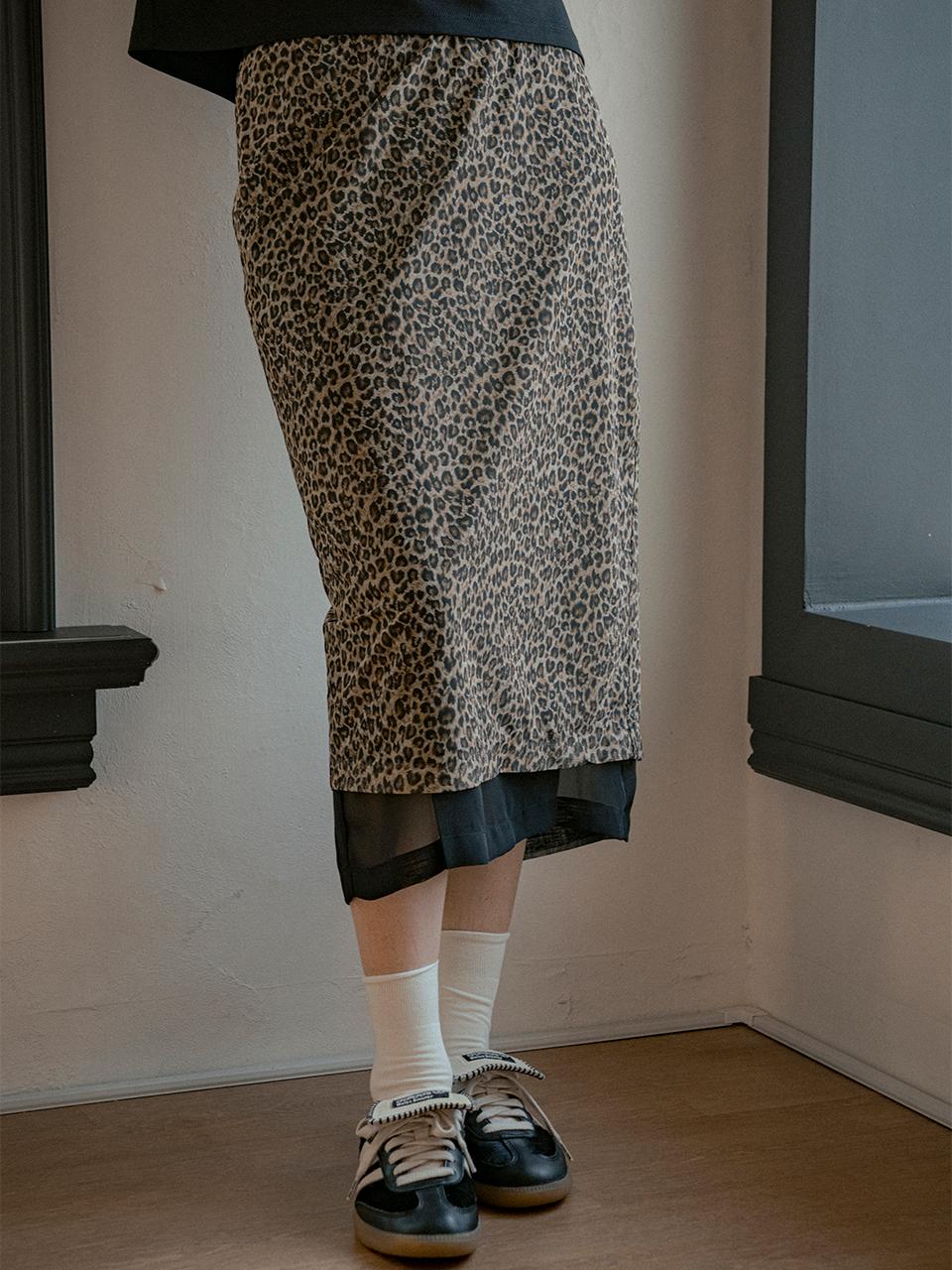 vanone atelier Leopard Print Elastic Waist Skirt (P3227)