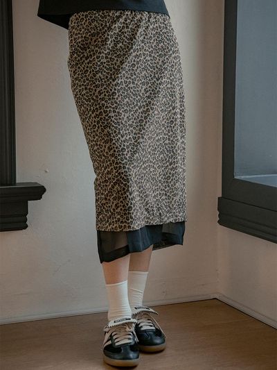 vanone atelier Leopard Print Elastic Waist Skirt (P3227)