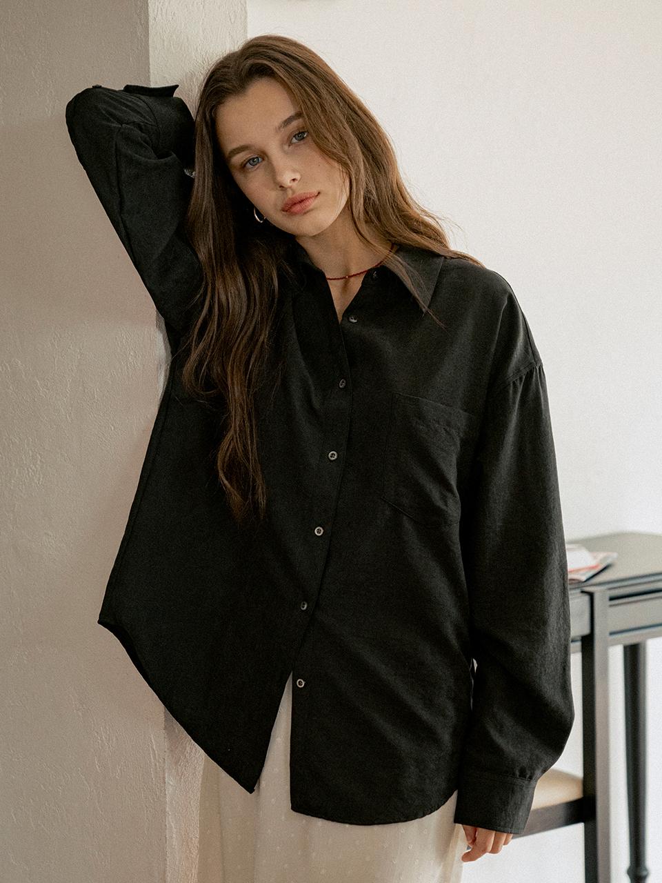 vanone atelier Loose-fit Velour Shirt (A3521) [Black]