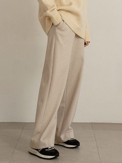 vanone atelier P3136 Herringbone Wide Slacks_Light Beige