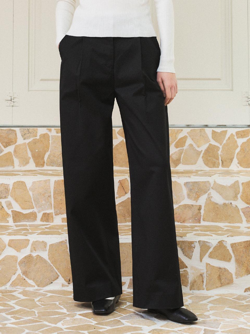 vanone atelier P3184 Single Pleated Chino Wide Leg Pants - Black