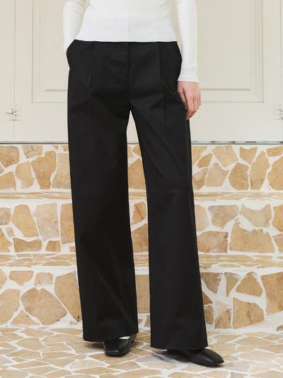vanone atelier P3184 Single Pleated Chino Wide Leg Pants - Black