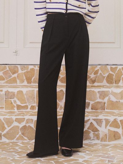 vanone atelier P3187 Single Pleated Wide Leg Slacks - Black