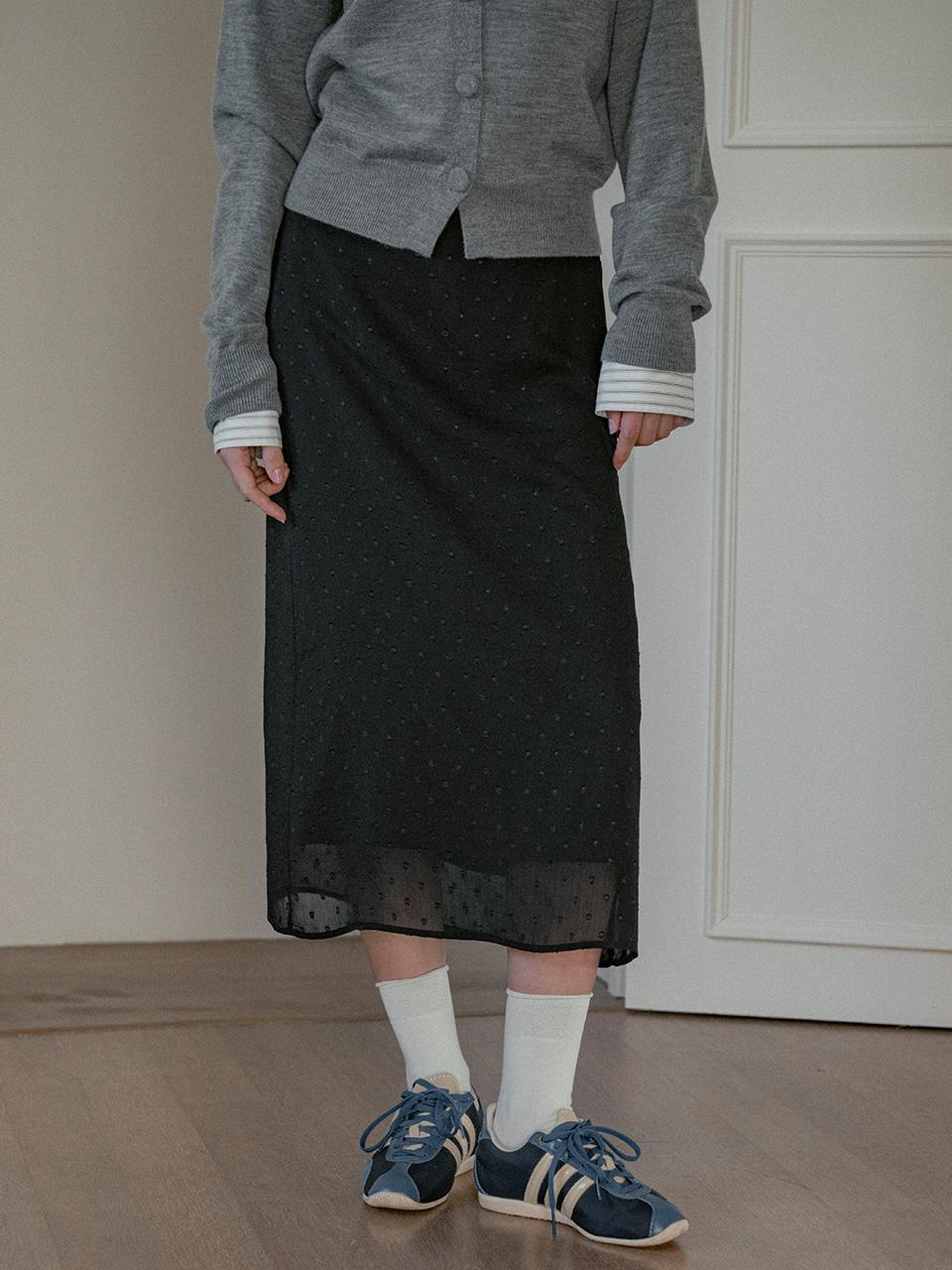 vanone atelier Polka Dot Chiffon Skirt (P3222) [Black]