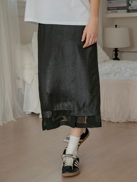vanone atelier See-through BANDING Skirt [Black] (P3226)