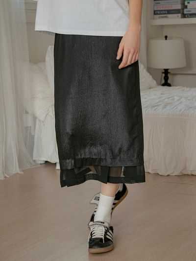 vanone atelier See-through BANDING Skirt [Black] (P3226)