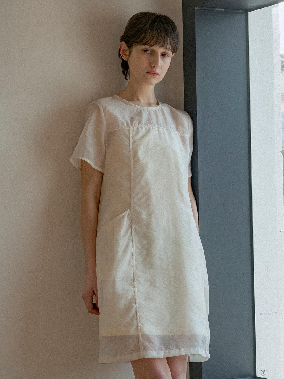 vanone atelier Sheer Layered Setup One-Piece Dress (A3518) [Buttery Yellow]