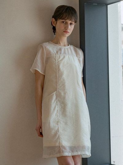 vanone atelier Sheer Layered Setup One-Piece Dress (A3518) [Buttery Yellow]