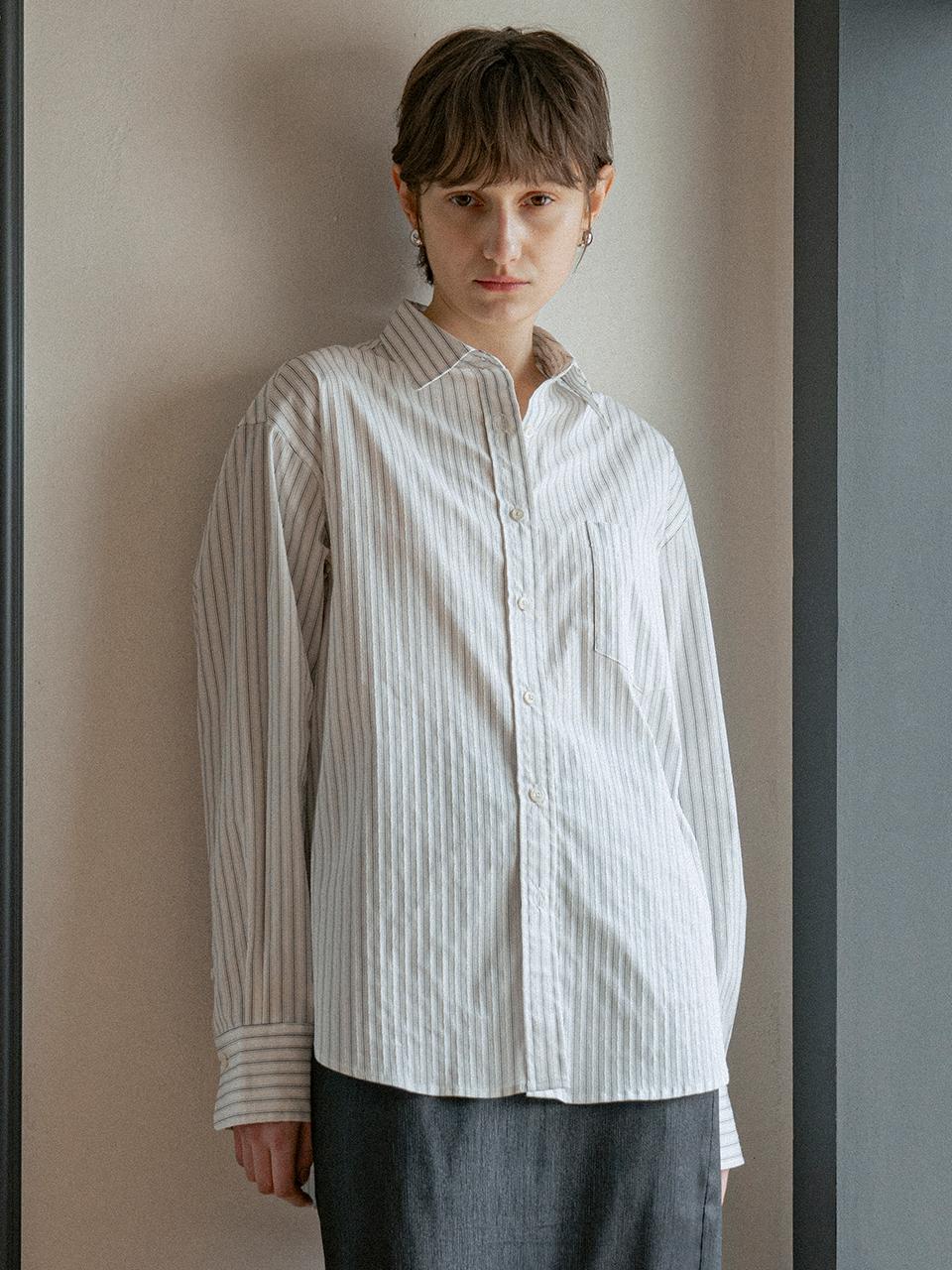vanone atelier Sheer Stripe Shirt (A3516) [Navy]