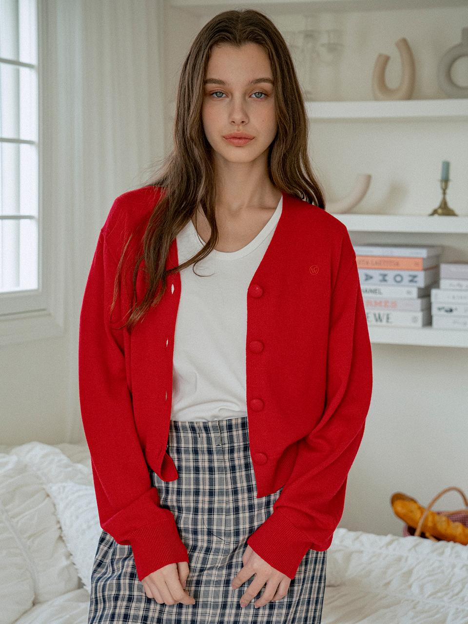 vanone atelier V-neck Bold Button Cardigan (KN4262) [Red]