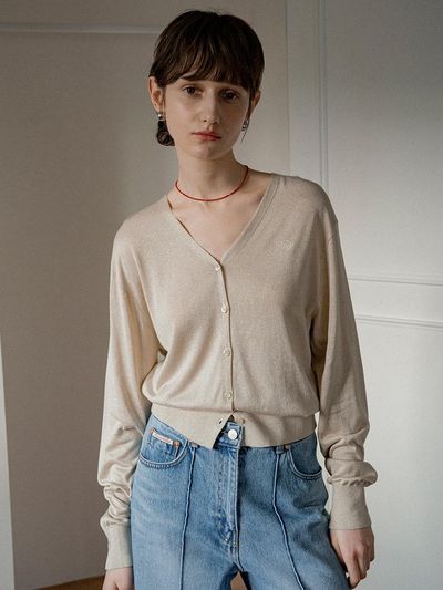 vanone atelier V-neck Sheer Cardigan (KN4259) [Beige]