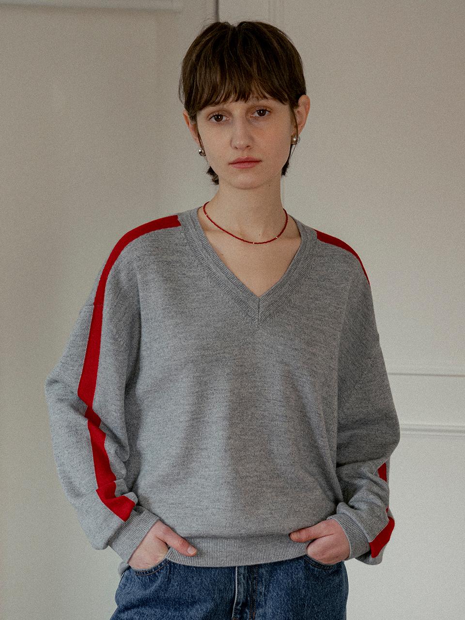vanone atelier V-neck Track Knit Melange Sweater (KN4258) [gray]