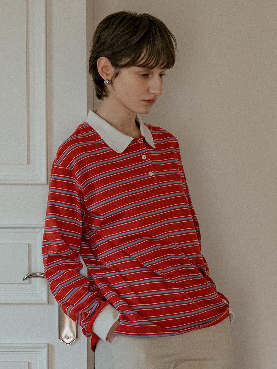 vanone atelier Vintage Stripe Collar T-shirt (A3520) [Dark ]