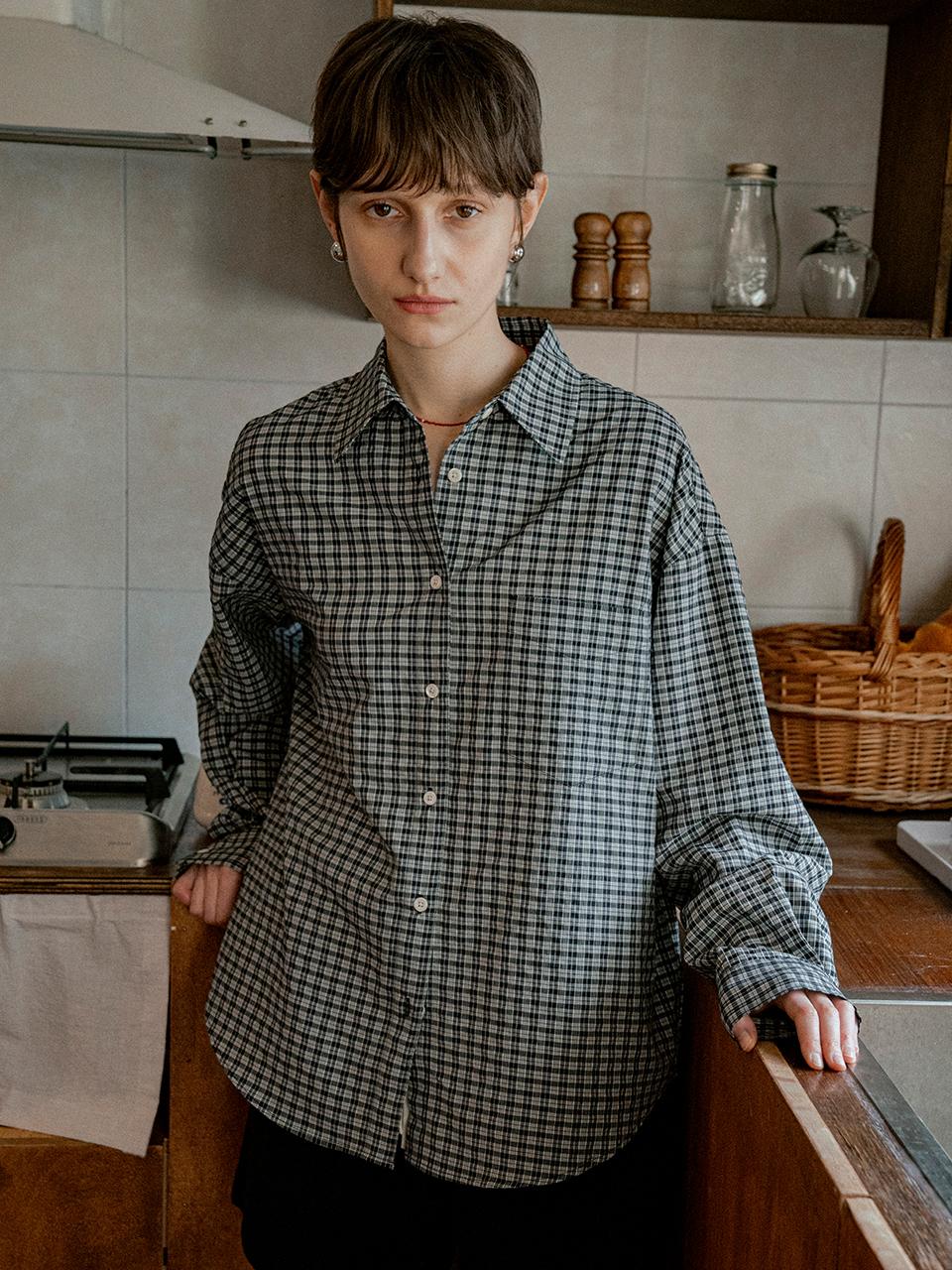 vanone atelier Wrinkle Check Shirt (A3513) [Midnight black]