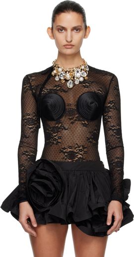 VAQUERA VAQUERA Black Lace Bullet Bra Bodysuit