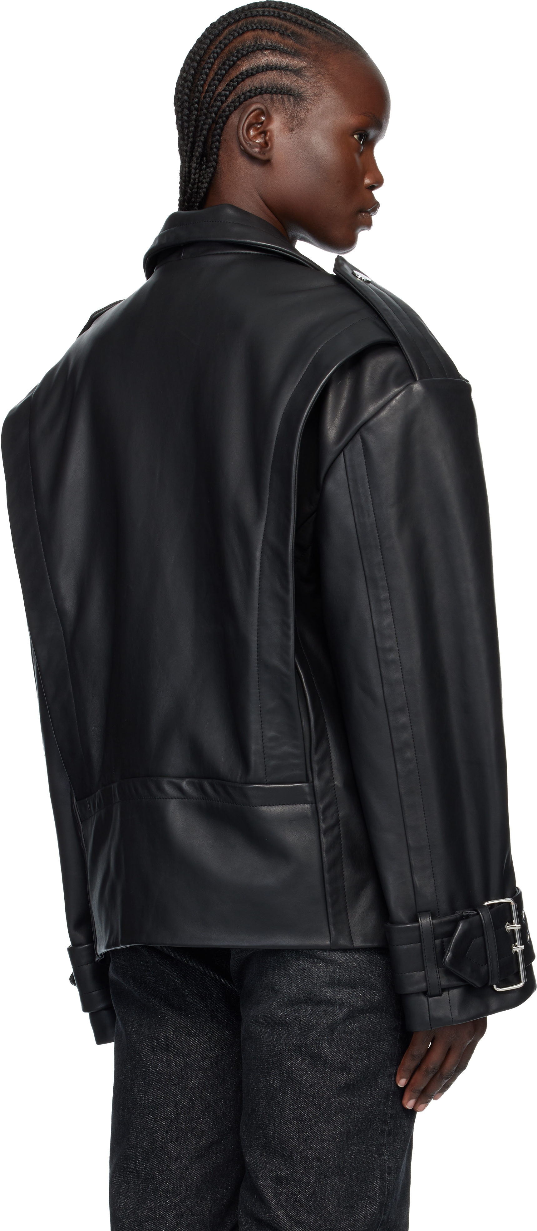 VAQUERA - Black Oversized Moto Leather Jacket